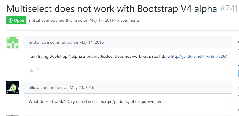Multiselect does  not really  operate with Bootstrap V4 alpha