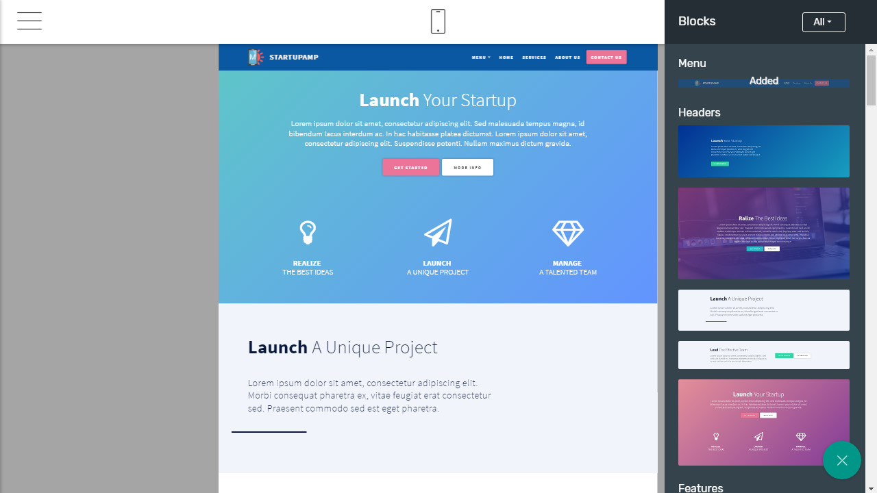 startup website generator